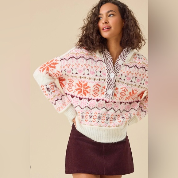 Altar'd State Sweaters - Altar'd State Pink and Orange V-Neck Sweater
